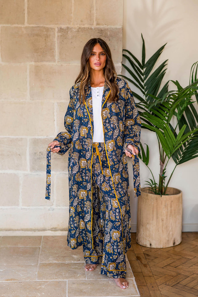 Midnight Marigold Women's Floral Cotton Robe