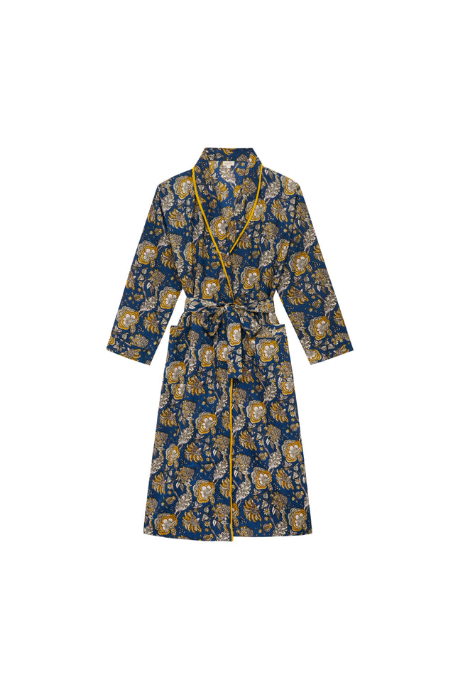 Midnight Marigold Women's Floral Cotton Robe