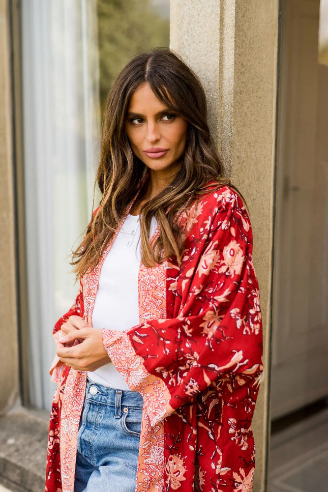 Red Rubra Women's Cotton Kimono