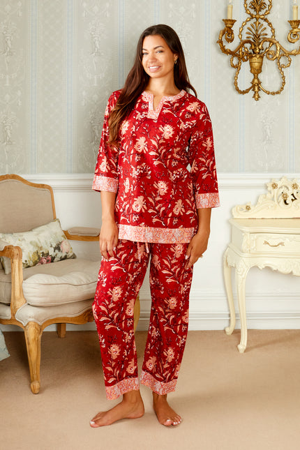 Red Rubra Women's Floral Cotton Pyjamas