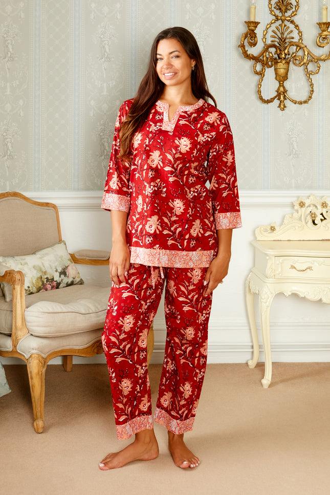 Red Rubra Women's Floral Cotton Pyjamas