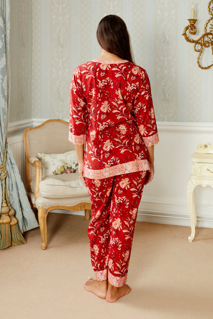 Red Rubra Women's Floral Cotton Pyjamas