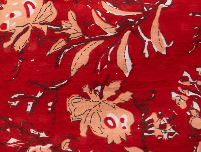Red Rubra scarlet fabric with peach and burgundy floral print