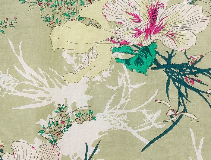 Tropical floral green pattern with fuchsia highlights