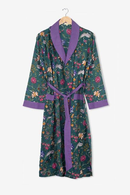 Ladies Floral Printed Cotton Robe - Lavender Fields