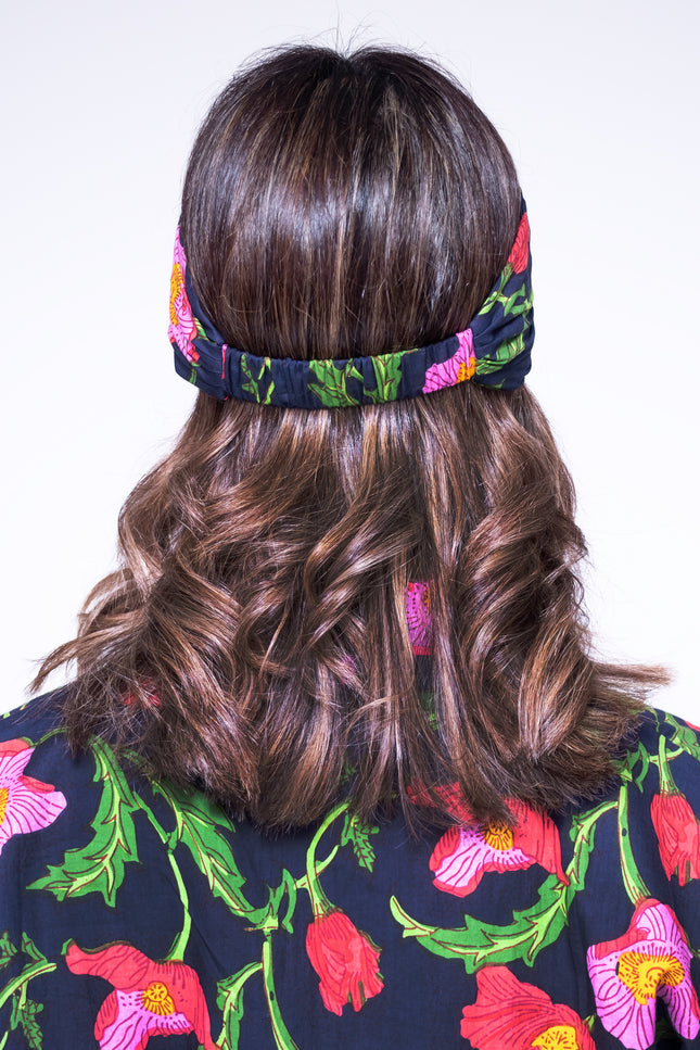 Midnight Sweetpea Floral Hair Scarf