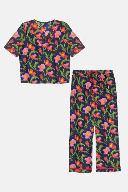Indian Cotton Floral Printed Pyjamas - Midnight Sweetpea
