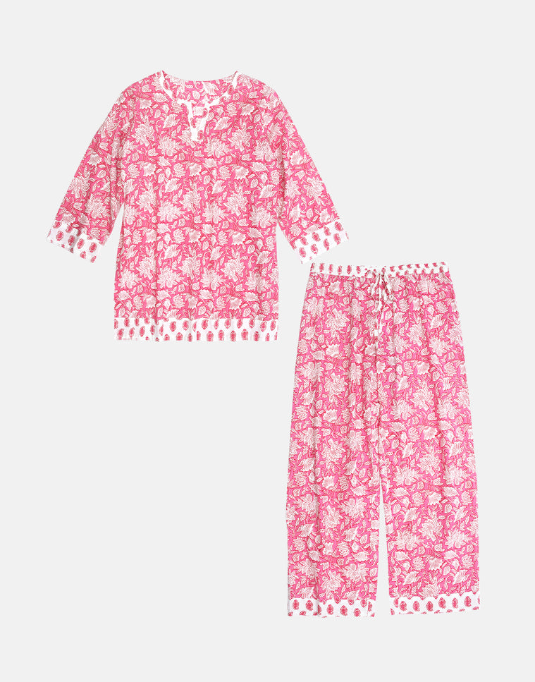 Indian Cotton Floral Printed Pyjamas - Peony Paisley